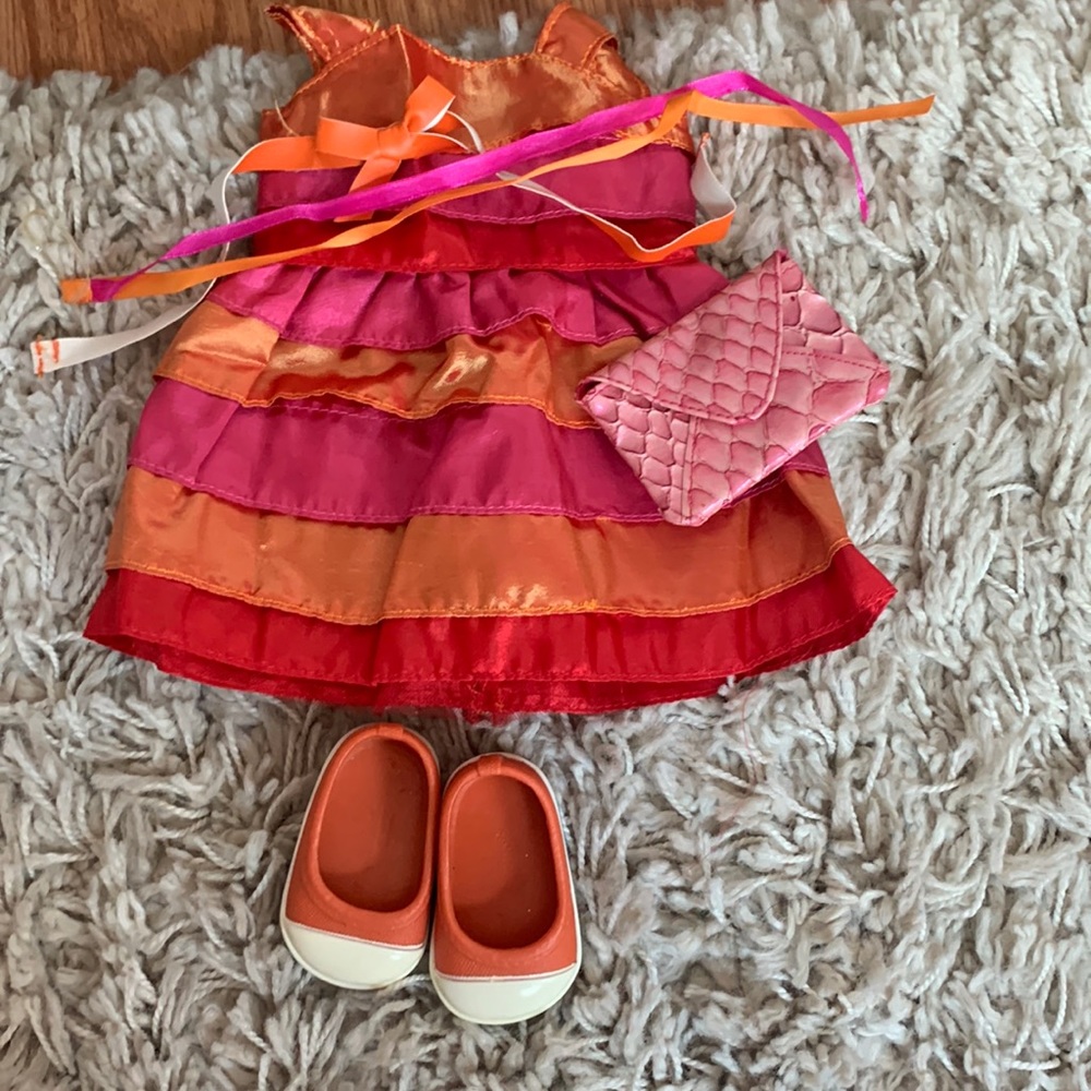 18 inch doll clothes set with shoes dress bag bows